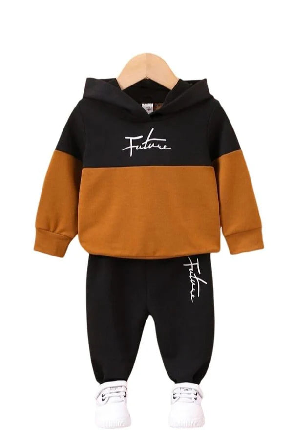 2 Pcs Boy's Micro Printed Hoodie Tracksuit